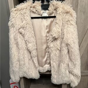 Sanctuary Cream Shag Fur Jacket with magnetic buttons Sz Small NWT